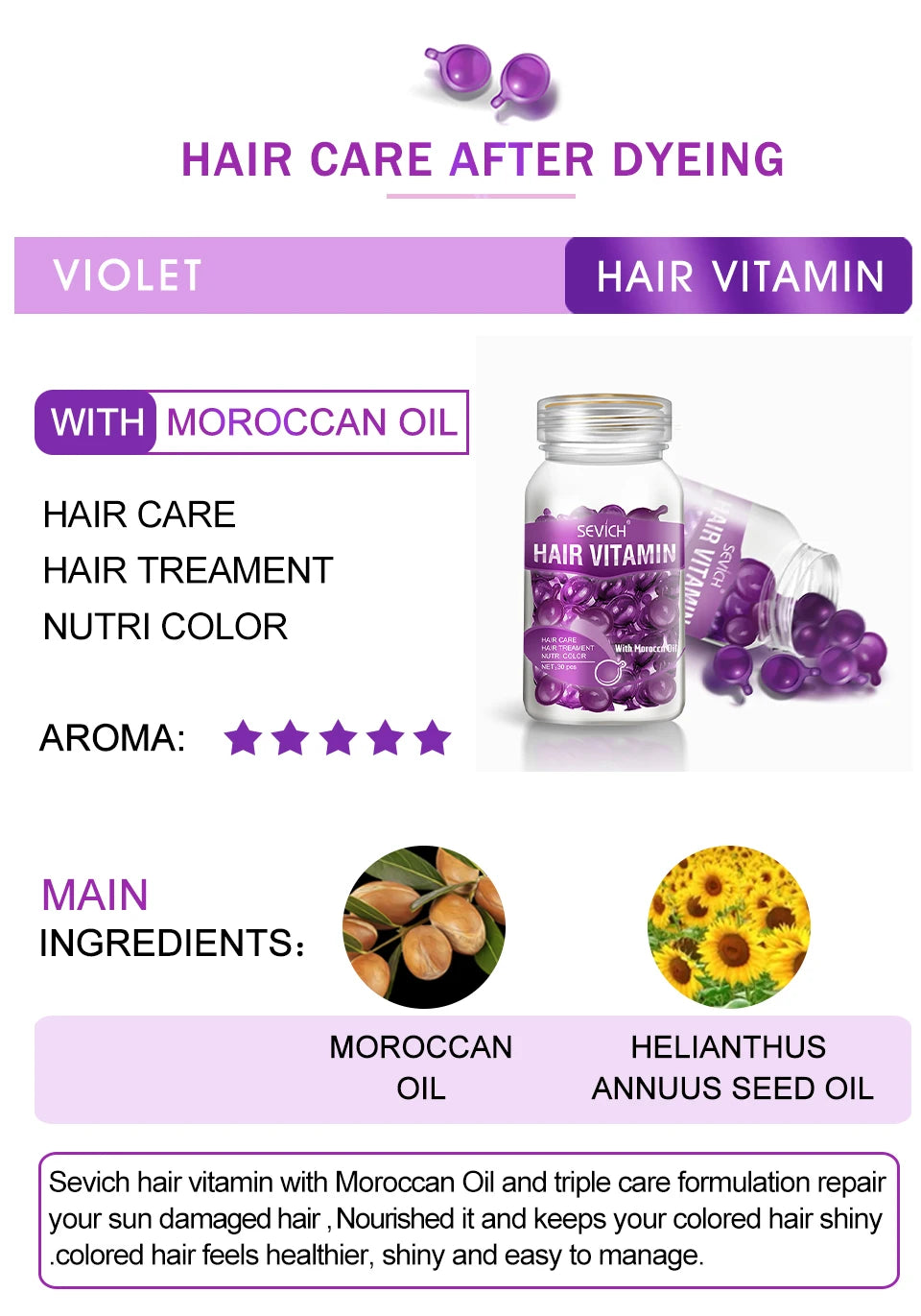 Sevich Mix Hair Vitamin Capsule Hair Treatment Oil Repair Damaged Smooth Hair Care Serum Nourishing Keratin Complex Oil
