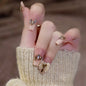 French Style False Nails Glitte Bow Design Fake Nail Patch False Nail Patch Mid Length Coffin Ballerina Acrylic Artificial Nails