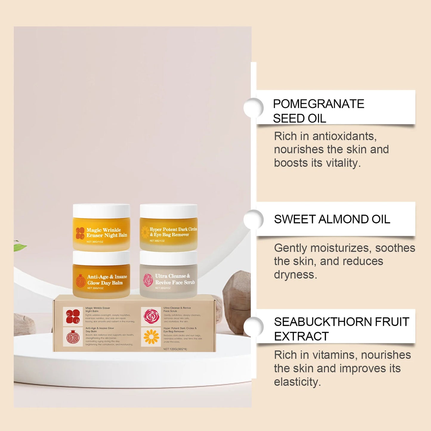 Day Night Skincare Set Firming Moisturizing & Skin Barrier Repair Cream Tightening Brighten Face Scrub Nourishing Eye Care Combo