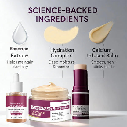 Korean Calcium Volume Multi Balm+Calcium Collagen Moisturizer+Pore Firming Essence Gentle & Moisture Routine for Daily Skincare