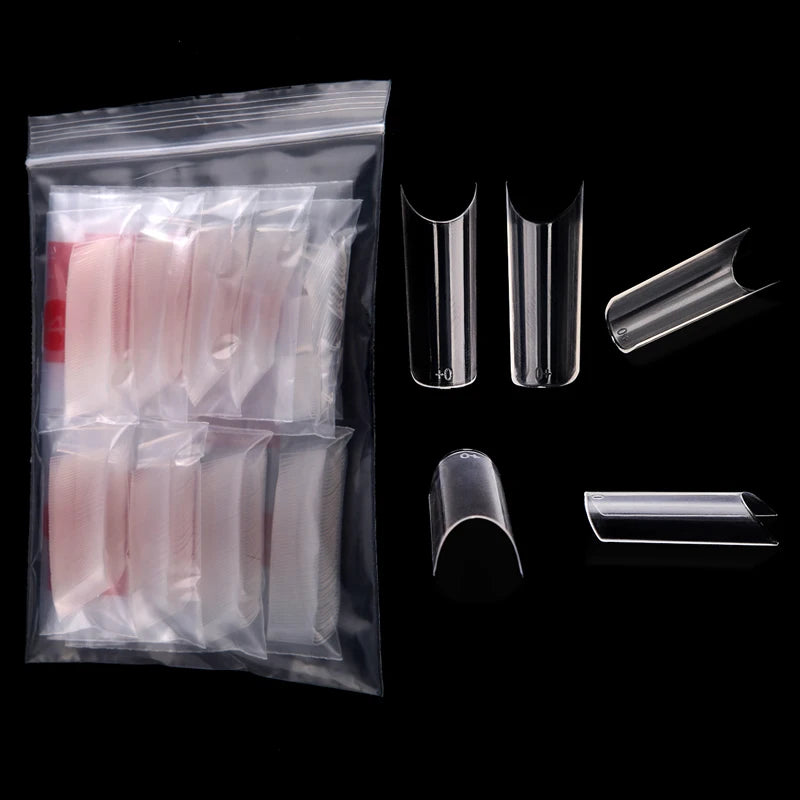 500/550pcs Water Pipe Square Shape Tips For Acrylic False Nail,XL Clear/Nature Half Cover False Nail Tips Extensions Capsules