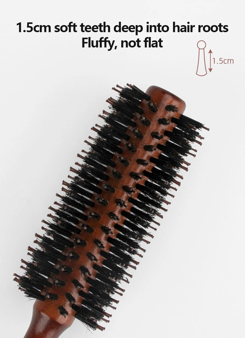 Porcine Bristle Solid Wood Curly Hair Comb Square Handle Hair Styling Roller Comb Flat Rolling Hair Root Fluffy Comb Hairbrush