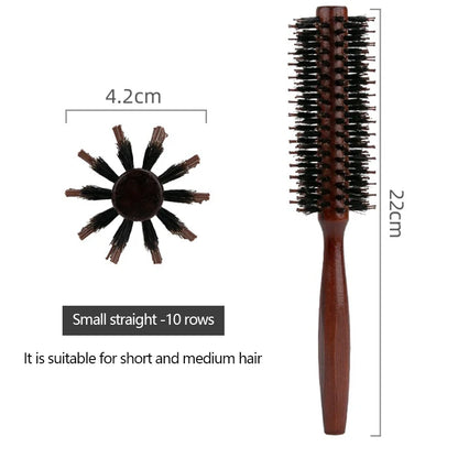 Porcine Bristle Solid Wood Curly Hair Comb Square Handle Hair Styling Roller Comb Flat Rolling Hair Root Fluffy Comb Hairbrush