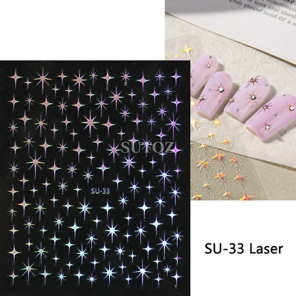 1pcs Golden 3D Metal Laser Starburst Nail Stickers Vibrant Y2K Nail Art Decorations for Manicure French Nail Art and DIY Nail