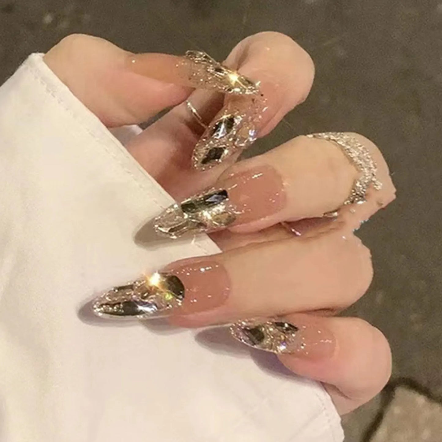 French Style False Nails Glitte Bow Design Fake Nail Patch False Nail Patch Mid Length Coffin Ballerina Acrylic Artificial Nails