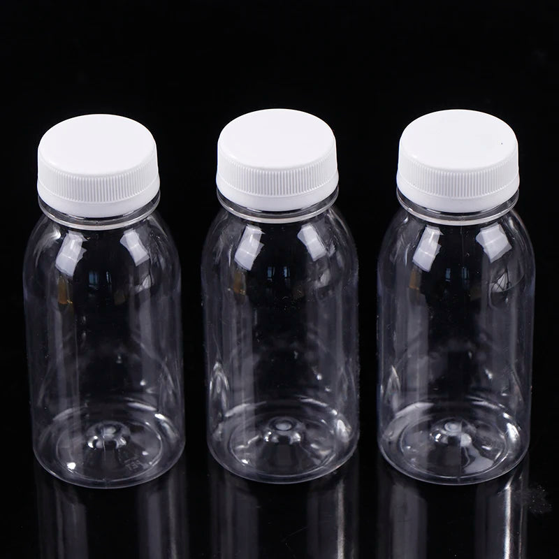 6Pcs 200ML Transparent Kids Water Bottle Plastic Juice Bottle PET Milk Beverage Bottle With Lid Portable Empty Water Bottles