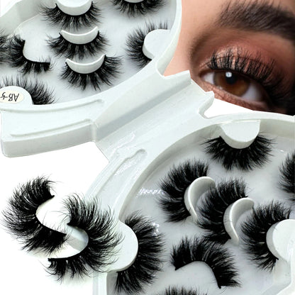 HBZGTLAD 5/8 Pairs of Natural Russian Striped Mink Lashes 3D False Lashes Volume Wavy False Lashes Eyelash Extensions Makeup