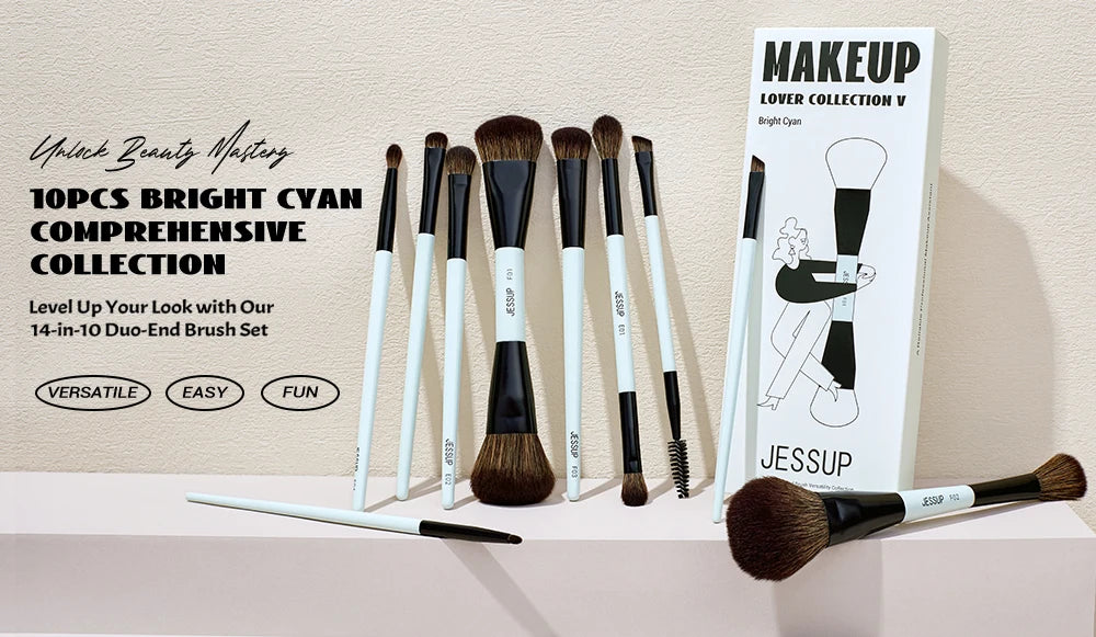 Jessup Makeup Brushes Set 2/3/6/10PCS,Double Sided Foundation Contour Brush Blush Blending Eyeshadow Concealer Cruelty Free T500