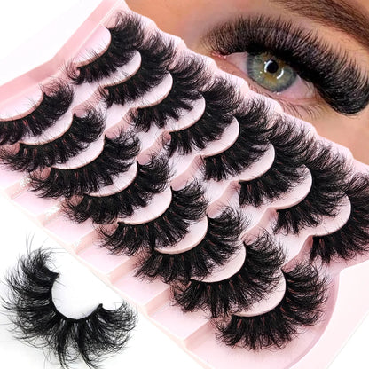 HBZGTLAD 5/8 Pairs of Natural Russian Striped Mink Lashes 3D False Lashes Volume Wavy False Lashes Eyelash Extensions Makeup