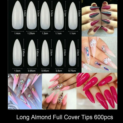500/550pcs Water Pipe Square Shape Tips For Acrylic False Nail,XL Clear/Nature Half Cover False Nail Tips Extensions Capsules