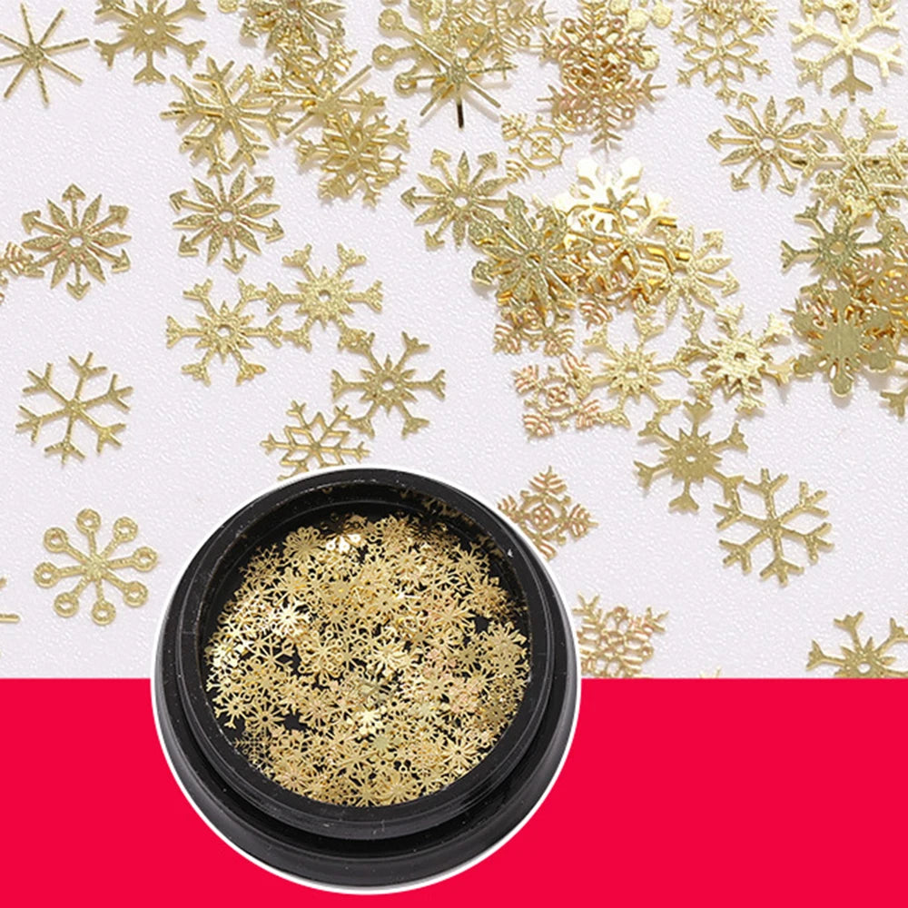 1 Jar Gold White Snowflake Christmas Nail Glitter Sequins 3D Snowflake Xmas Nail Winter DIY Decals Charms Nail Accessories Parts