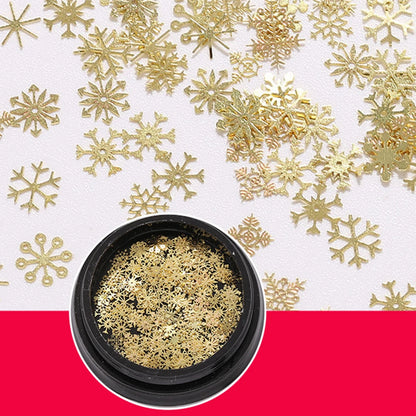 1 Jar Gold White Snowflake Christmas Nail Glitter Sequins 3D Snowflake Xmas Nail Winter DIY Decals Charms Nail Accessories Parts