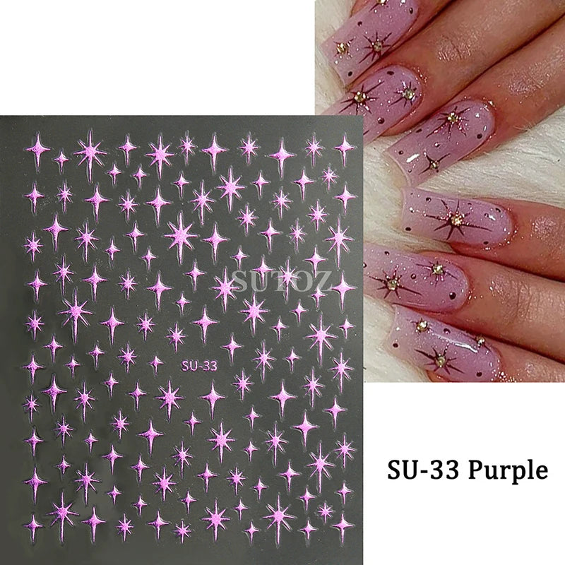 1pcs Golden 3D Metal Laser Starburst Nail Stickers Vibrant Y2K Nail Art Decorations for Manicure French Nail Art and DIY Nail