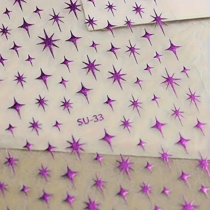 1pcs Golden 3D Metal Laser Starburst Nail Stickers Vibrant Y2K Nail Art Decorations for Manicure French Nail Art and DIY Nail