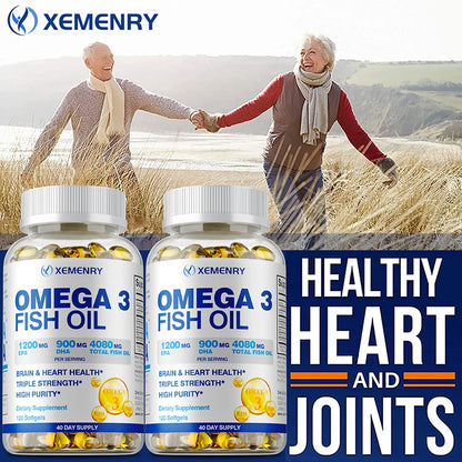 Omega-3 Fish Oil Rich in DHA and EPA - Improve Bad Mood, Relieve Stress, Strengthen The Brain, Improve Memory & Intelligence