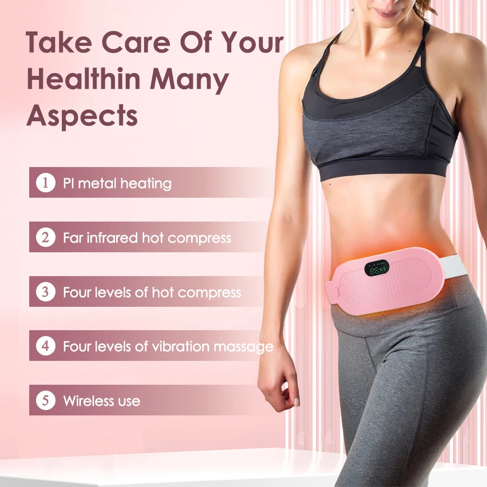 Heated Massage Warming Palace Belt Electric Period Cramp Massager for Menstrual Waist Stomach Abdominal Vibrating Heating Pad