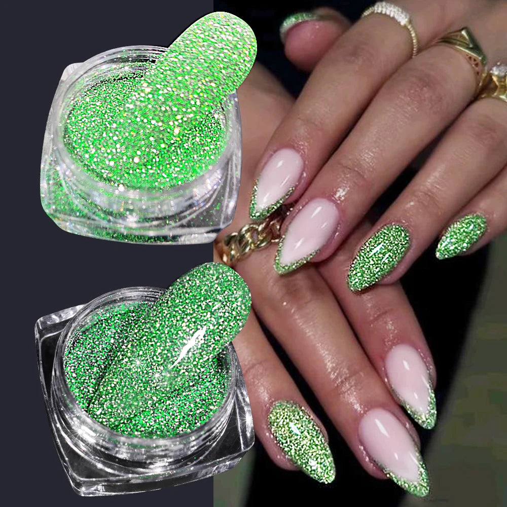 1 Jar Universal Laser Nail Glitter Holographic Powder Transparent Laser Magic Aurora Mirror Glitter UV Gel Pigment Dust