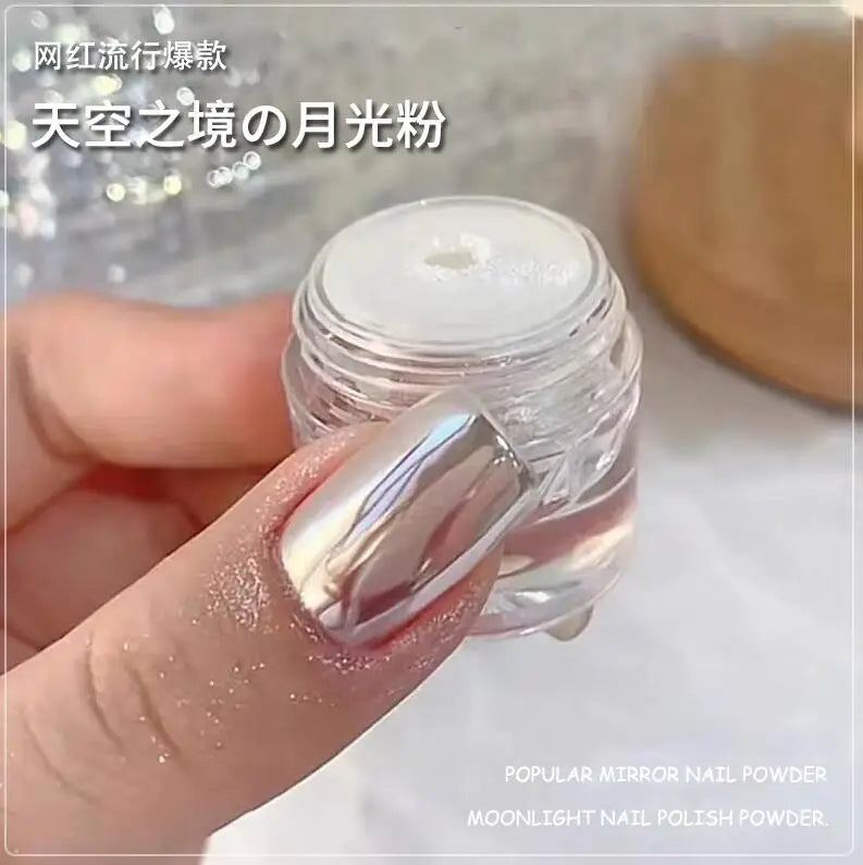 1jar Shiny Moonlight White Magic Mirror Nail Powder High Gloss Aurora Ultra-fine Nail Dust Pigment Super Bright Manicure Glitter