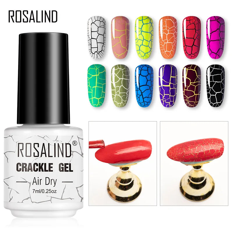 ROSALIND 12 Colors Crackle Gel Nail Polish Cracking Nail Lacquer Quick Drying Nail Art Gel For UV Semi Permanent Base Top Coat
