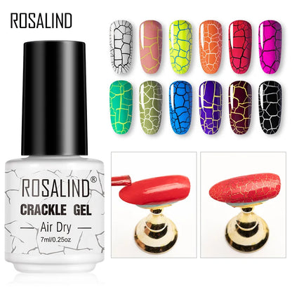 ROSALIND 12 Colors Crackle Gel Nail Polish Cracking Nail Lacquer Quick Drying Nail Art Gel For UV Semi Permanent Base Top Coat