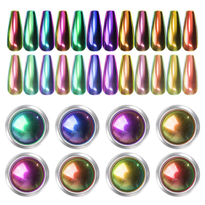 12-Color Glitter Magic Mirror Nail Powder Chameleon Aurora Pigments Multi-Chrome Shift Pigment Iridescent Rainbow Holo Nail Art*