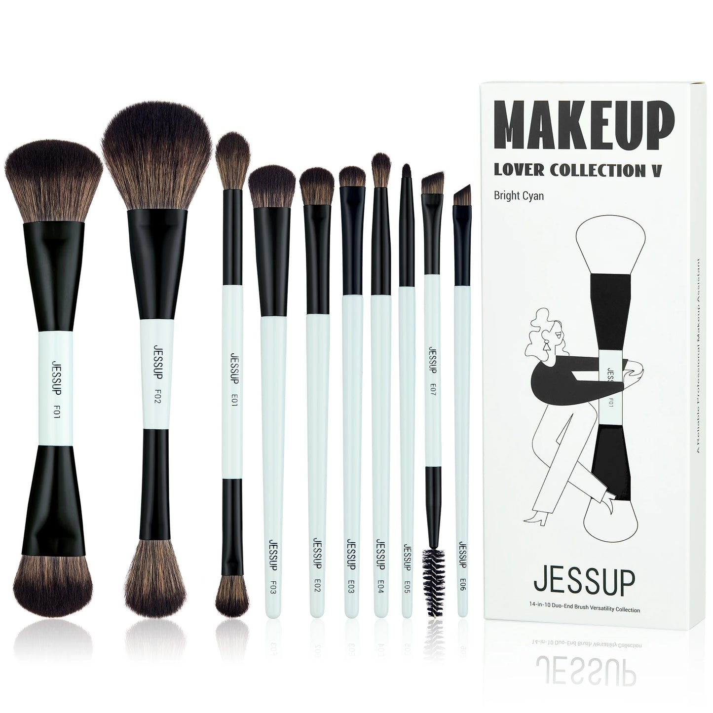 Jessup Makeup Brushes Set 2/3/6/10PCS,Double Sided Foundation Contour Brush Blush Blending Eyeshadow Concealer Cruelty Free T500