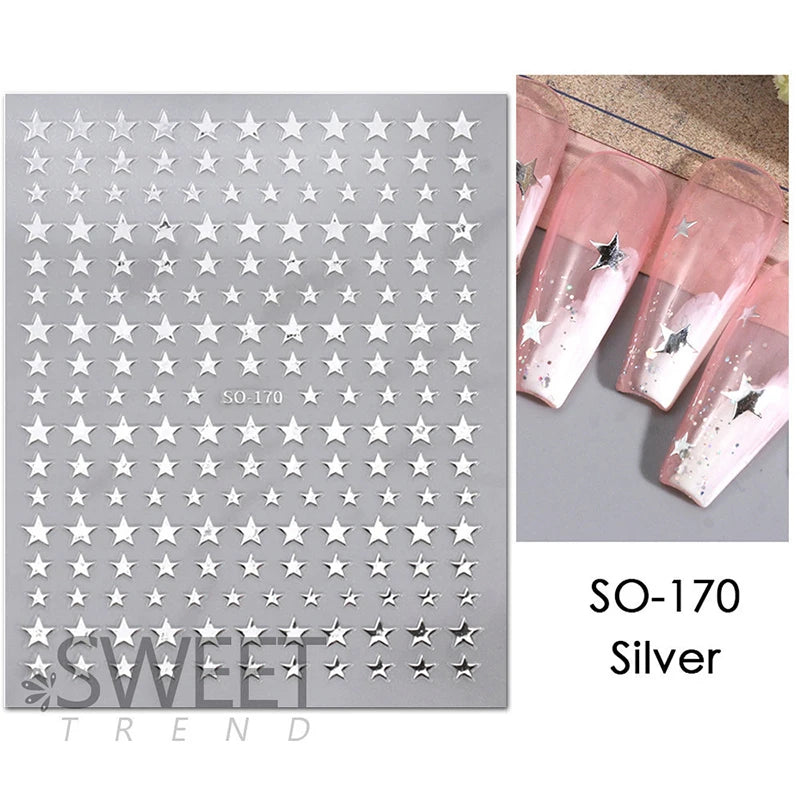 1pcs Golden 3D Metal Laser Starburst Nail Stickers Vibrant Y2K Nail Art Decorations for Manicure French Nail Art and DIY Nail
