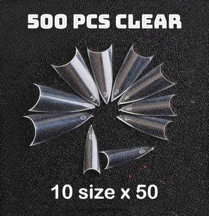 500/550pcs Water Pipe Square Shape Tips For Acrylic False Nail,XL Clear/Nature Half Cover False Nail Tips Extensions Capsules