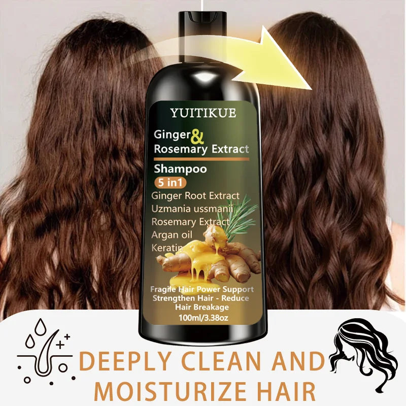 YUITIKUE Ginger & Rosemary Extract Shampoo 5-in-1: Intensive Nourish, Strengthen Hair, Reduce Breakage