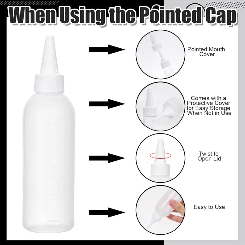 WANMEI Hair Oil Application Bottle 1pcs Hair Oil Applicator Bottle with 4pcs Pointed Mouth Cover for All Hair Types, Plastic Hai
