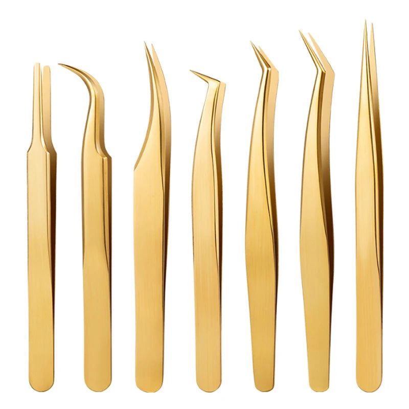 1PC Eyelash Extension Tweezers Lash Tweezer Applicator Extension Supplies Volume Professional Eyebrow Eyelash Gold Tweezers