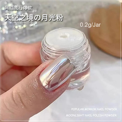 1jar Shiny Moonlight White Magic Mirror Nail Powder High Gloss Aurora Ultra-fine Nail Dust Pigment Super Bright Manicure Glitter