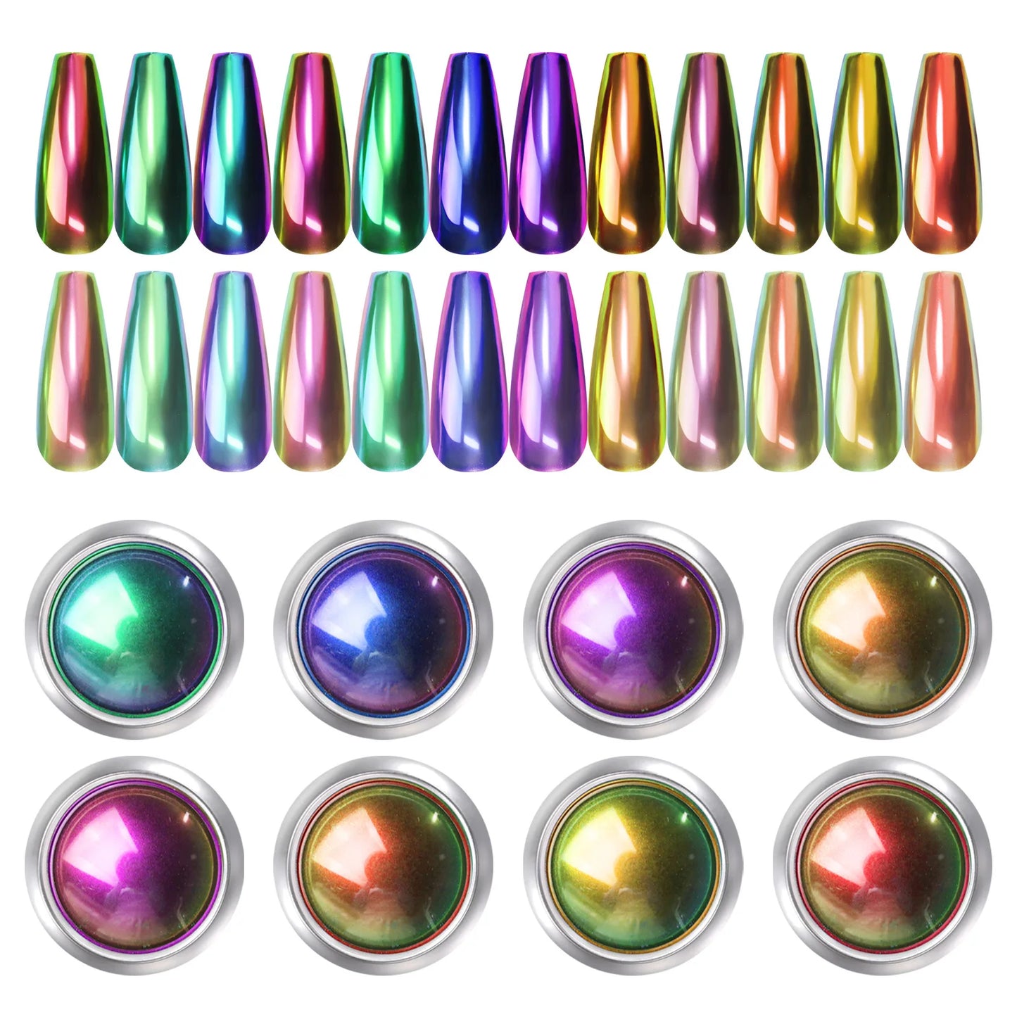 12-Color Glitter Magic Mirror Nail Powder Chameleon Aurora Pigments Multi-Chrome Shift Pigment Iridescent Rainbow Holo Nail Art*