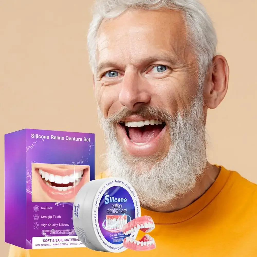 New Silicone Denture Set Temporary Orthodontic Teeth Fit Fake Teeth Oral Hygiene Care Whitening Simulation Braces for Daily Use