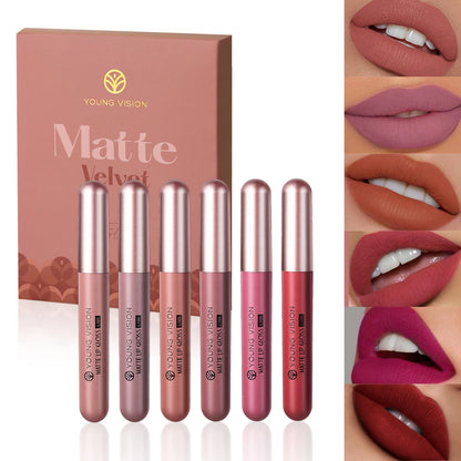 YOUNG VISION 6Pcs/Set Matte Velvet Lipgloss Waterproof Long-Lasting Liquid Lipstick for Flawless Makeup