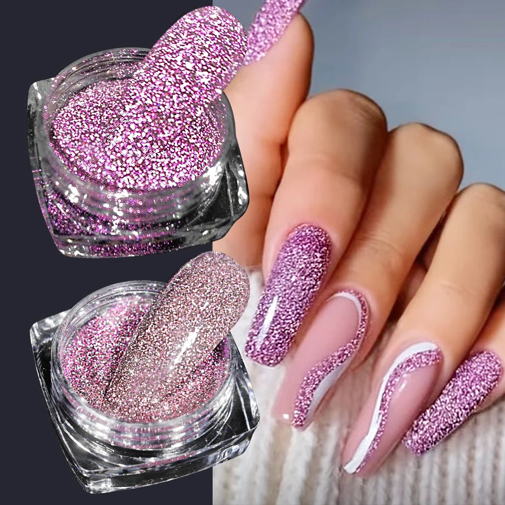 1 Jar Universal Laser Nail Glitter Holographic Powder Transparent Laser Magic Aurora Mirror Glitter UV Gel Pigment Dust