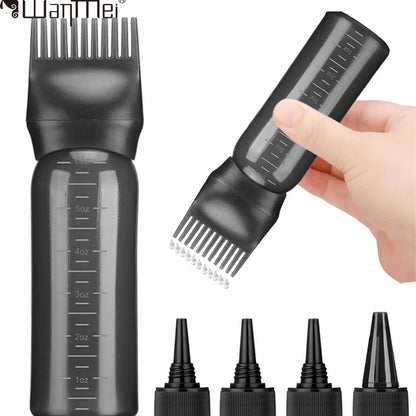 WANMEI Hair Oil Application Bottle 1pcs Hair Oil Applicator Bottle with 4pcs Pointed Mouth Cover for All Hair Types, Plastic Hai
