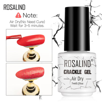 ROSALIND 12 Colors Crackle Gel Nail Polish Cracking Nail Lacquer Quick Drying Nail Art Gel For UV Semi Permanent Base Top Coat