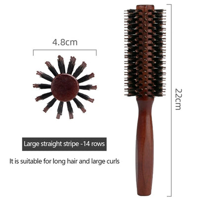 Porcine Bristle Solid Wood Curly Hair Comb Square Handle Hair Styling Roller Comb Flat Rolling Hair Root Fluffy Comb Hairbrush
