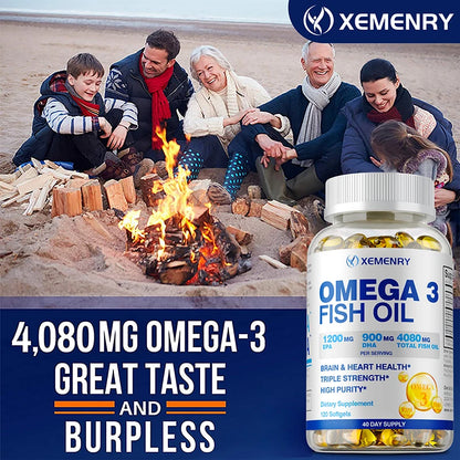Omega-3 Fish Oil Rich in DHA and EPA - Improve Bad Mood, Relieve Stress, Strengthen The Brain, Improve Memory & Intelligence