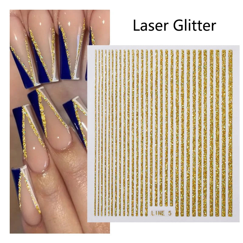 1pcs Golden 3D Metal Laser Starburst Nail Stickers Vibrant Y2K Nail Art Decorations for Manicure French Nail Art and DIY Nail