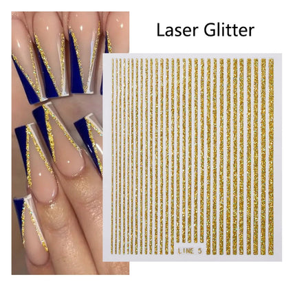 1pcs Golden 3D Metal Laser Starburst Nail Stickers Vibrant Y2K Nail Art Decorations for Manicure French Nail Art and DIY Nail