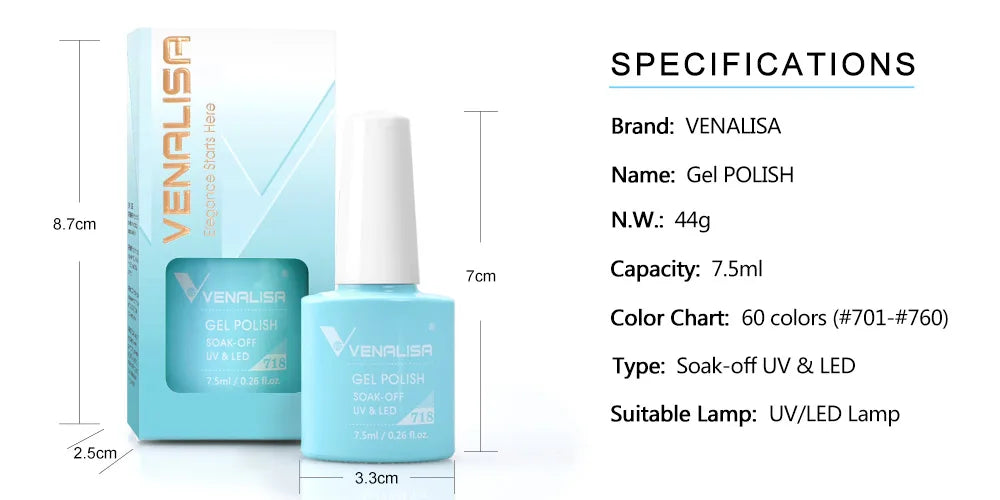 Venalisa 7.5ml HEMA FREE TPO FREE Full Coverage Soak Off UV LED Gel Polish Semi Permanent Nail Varnish Long Wear Gel Lacquer