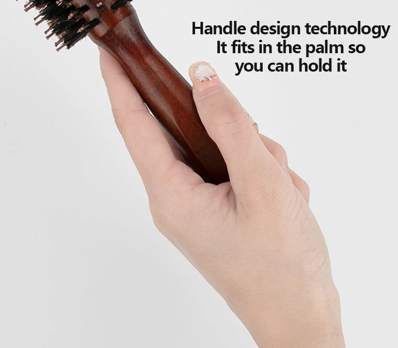 Porcine Bristle Solid Wood Curly Hair Comb Square Handle Hair Styling Roller Comb Flat Rolling Hair Root Fluffy Comb Hairbrush
