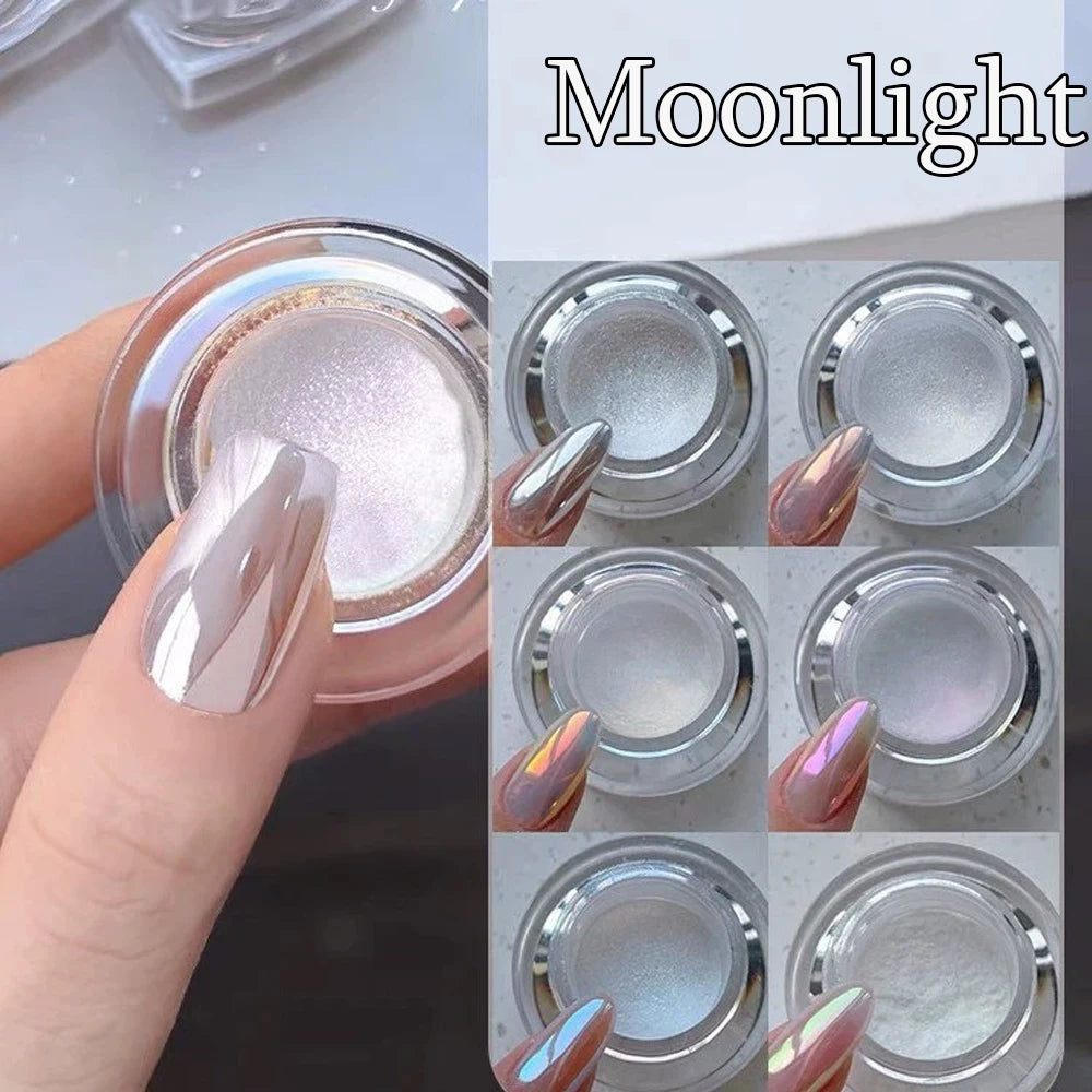 1jar Shiny Moonlight White Magic Mirror Nail Powder High Gloss Aurora Ultra-fine Nail Dust Pigment Super Bright Manicure Glitter