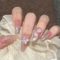 French Style False Nails Glitte Bow Design Fake Nail Patch False Nail Patch Mid Length Coffin Ballerina Acrylic Artificial Nails
