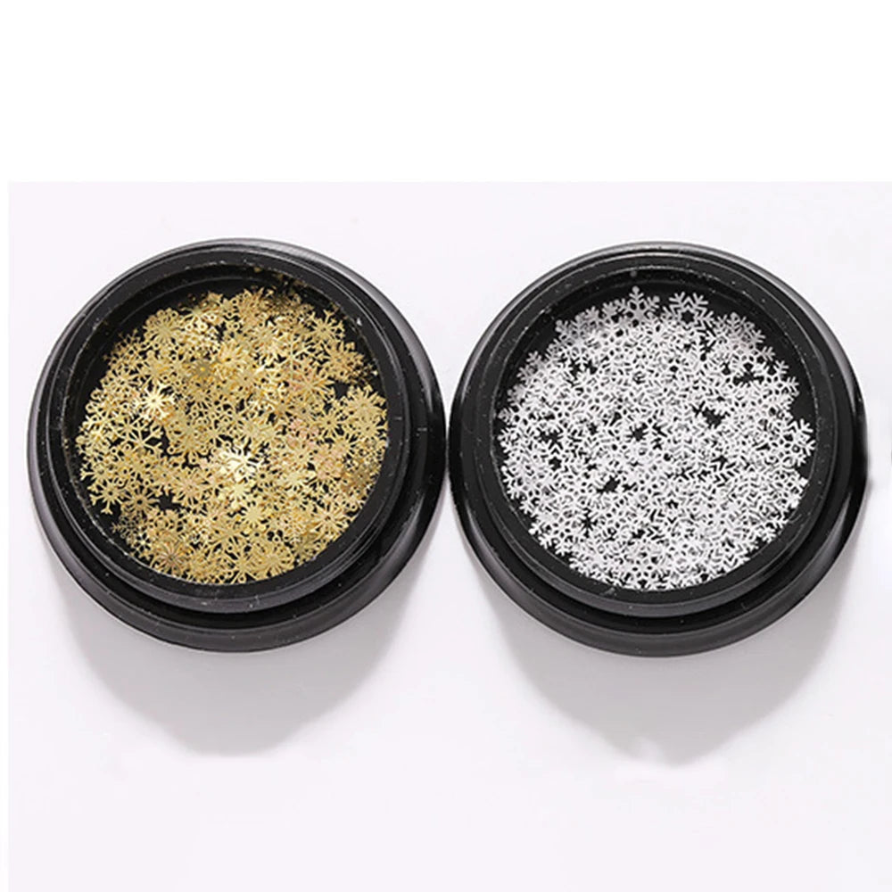1 Jar Gold White Snowflake Christmas Nail Glitter Sequins 3D Snowflake Xmas Nail Winter DIY Decals Charms Nail Accessories Parts