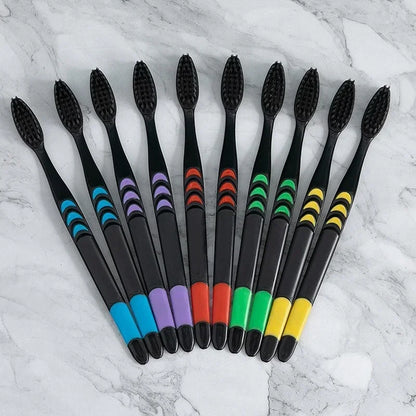 10pcs Toothbrush Soft Bristle Adult Bamboo Charcoal Household Fine Wool Toothbrush Antibacterial for Family Men and Women