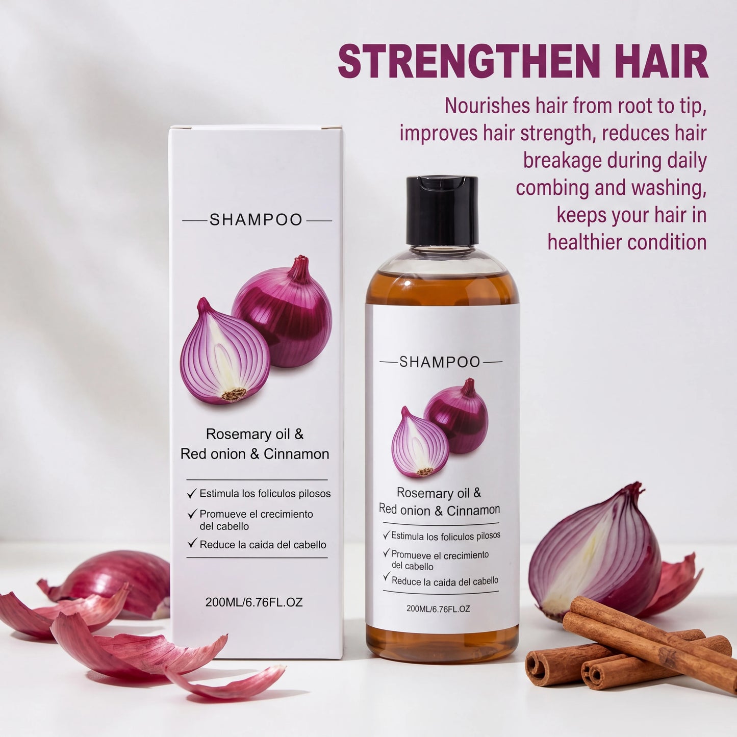 Rosemary Red Onion Shampoo Strengthen Hair Roots Reduce Hair Loss Cleaning Improve Scalp Health Control Oil Nourishing Hair Care
