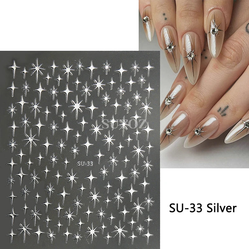 1pcs Golden 3D Metal Laser Starburst Nail Stickers Vibrant Y2K Nail Art Decorations for Manicure French Nail Art and DIY Nail